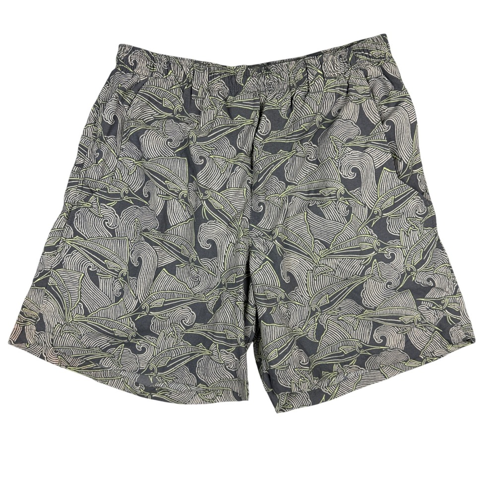 Columbia PFG Mens Fishing Shorts Grey Lime Marlin Wave Print Mesh Lined Small